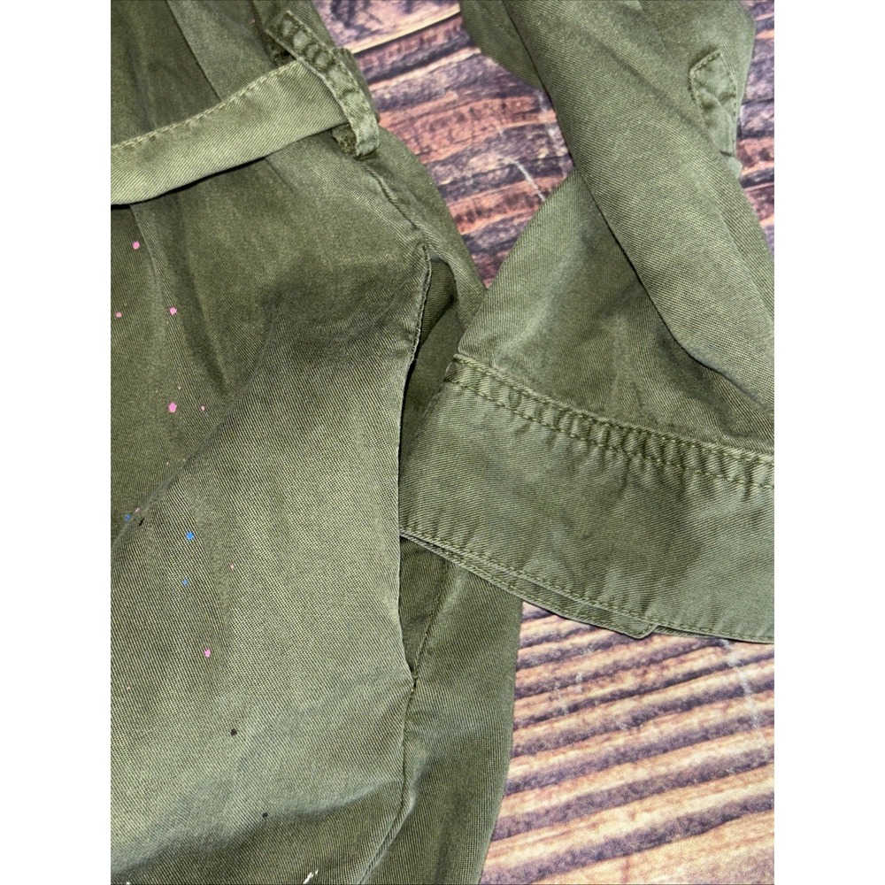 Zara Utility Jacket Dress Size L Green Paint Splatter Button Pockets Military - Picture 8 of 8